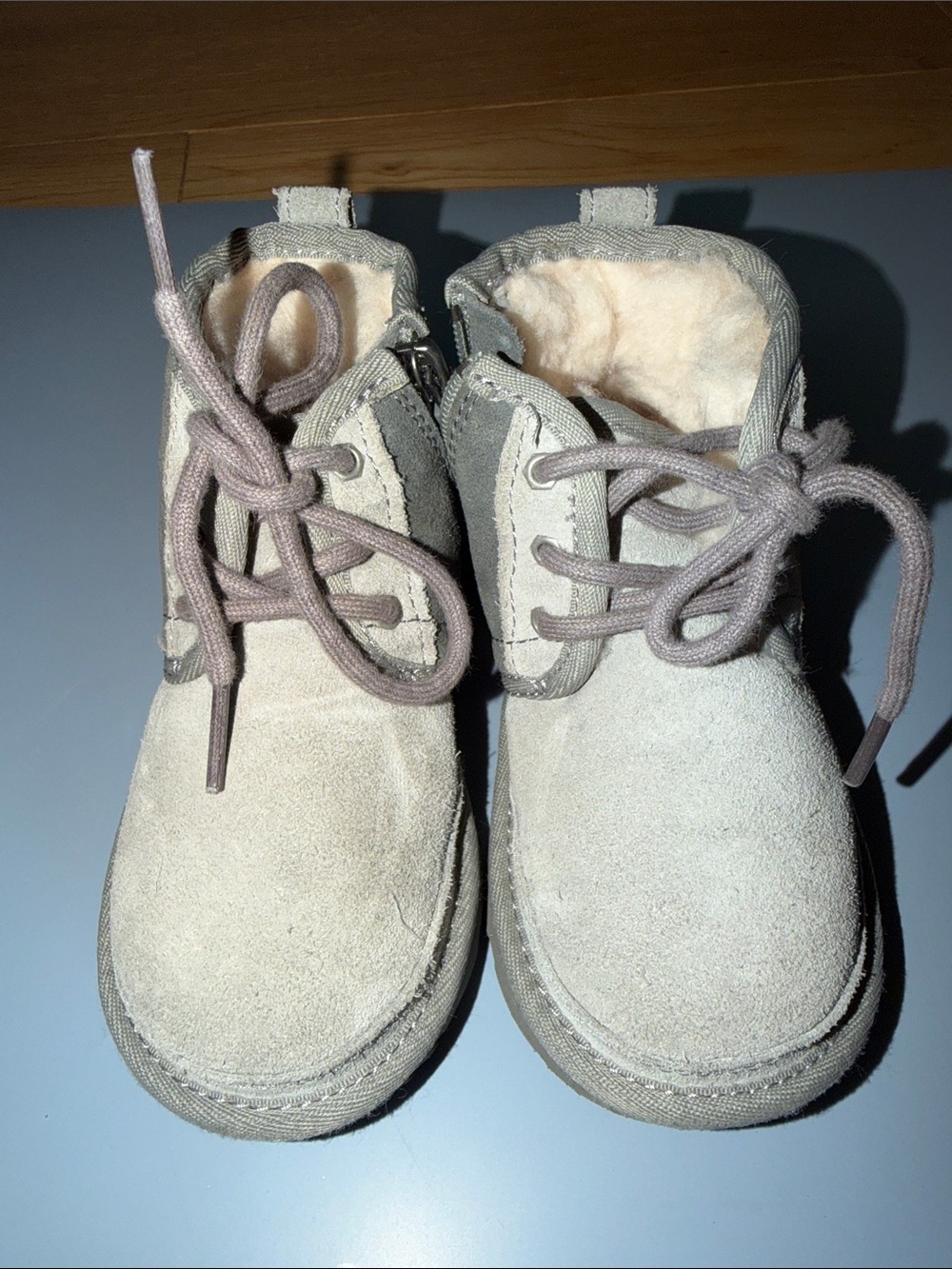 UGG Kids Light Beige Suede Lace-Up Plush-Lined Boots